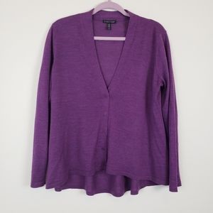 Eileen Fisher 100% Merino Wool purple cardigan